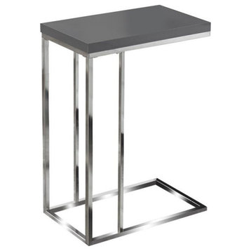 Accent Table C-shaped End Side Snack Bedroom Metal Glossy Grey