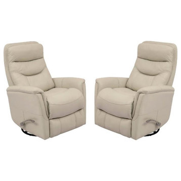 Home Square Leather Manual Swivel Glider Recliner in Ivory - Set of 2