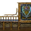 Consigned Antique Victorian Scorched Bamboo Writing Desk With Stain Glass Door