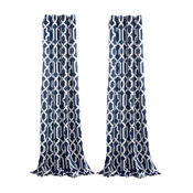 Edward Trellis Room Darkening Window Curtain Navy Set 52x84