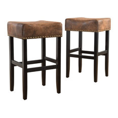 GDFStudio - Chantelle Studded Accent Leather Counter Stools, Set of 2, Multi-Brown - Bar Stools and Counter Stools
