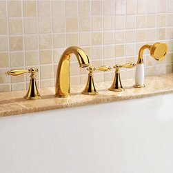 Monaco Luxury Polished Gold Solid Brass Bathtub Faucet Set - Bathtub Faucets