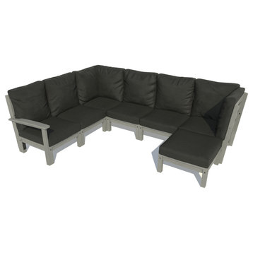 Bespoke 7-Piece Sectional Sofa Set With Ottoman, Jet Black/Coastal Teak