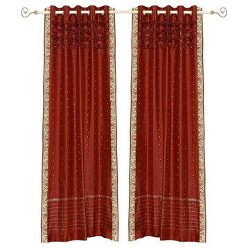 Lined-Rust Hand Crafted Grommet Top  Sheer Sari Curtain / Drape / Panel-Piece
