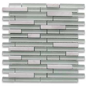 Glass Mosaic Tile White Glass White Marble Brick Cane Backsplash, 1 sheet