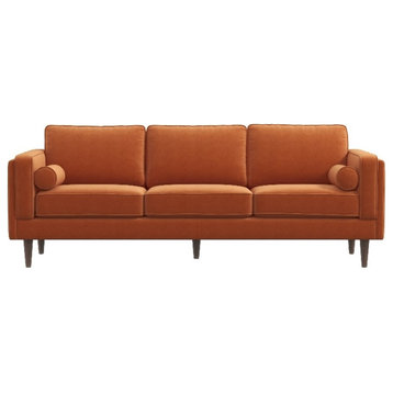 Helena Modern Living Room Rectangular Pillow Back Orange Velvet Sofa