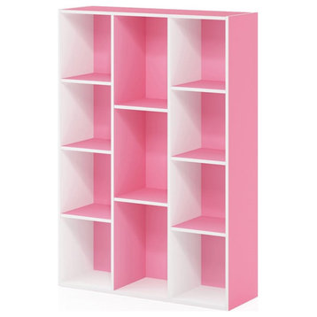 Furinno Luder Engineered Wood 11-Cube Reversible Open Shelf Bookcase in Pink
