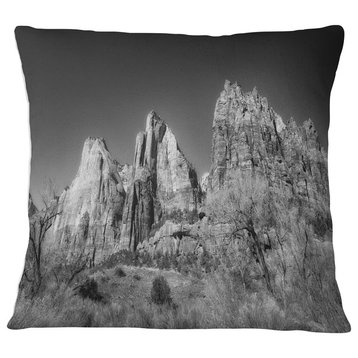 Rising Red Rocks Black and White Landscape Printed Throw Pillow, 18"x18"