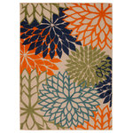 Nourison - Nourison Aloha 9'6" x 13' Multicolor Tropical Area Rug - This tropical indoor/outdoor rug from the Aloha Collection features a soft cut pile and textural woven patterns in bursts of brilliant color sure to brighten the look of your surroundings. Oversized floral patterns in blue, green, and orange add a festive touch of the tropics to your patio, deck, or porch. Machine made from premium stain-resistant fibers for ease of care: simply rinse with a hose and air dry.