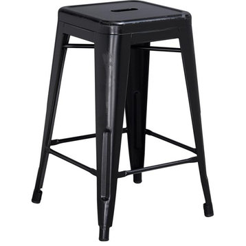 24" High Backless Distressed Black Metal Indoor Counter H Stool