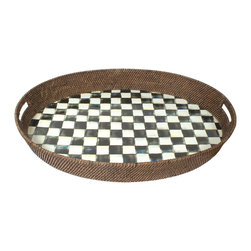Courtly Check Rattan & Enamel Party Tray | MacKenzie-Childs - Serving Dishes And Platters