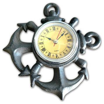 Nautical Anchor Metal Wall Clock - Cast Iron - Roman Numeral Dial