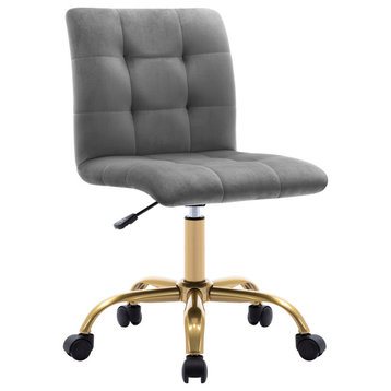 Square Tufted Desk Rolling Chair, Grey-Velvet