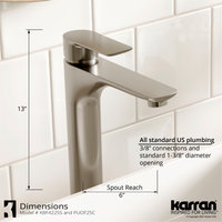 Karran White Acrylic 16" Square Vessel Sink With Faucet Kit, Stainless Steel