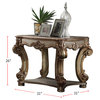 Wooden End Table with Bottom Shelf, Gold Patina