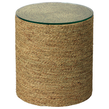 Luxe Minimalist Twisted Sea Grass Rope Drum Accent Table Natural Coastal Round