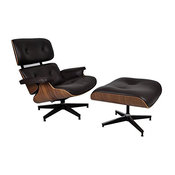 2-Piece Mid-Century Plywood Lounge Chair and Ottoman Set, Dark Brown/Walnut