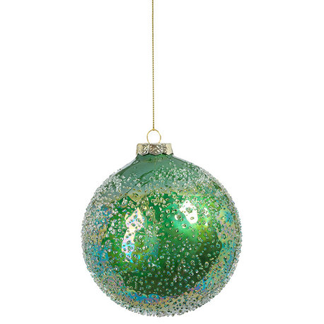 Sugared Shiny Green Glass Ornaments, Set of 6, 4"