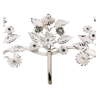 Floral Wall Hook Rack in Distress White - Farmhouse - Wall Hooks