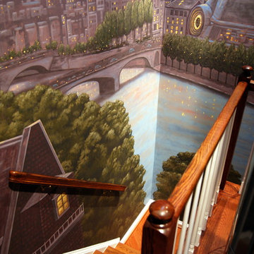 Paris Panorama 360 degree Mural hand painted throughout a 17 foot stairway