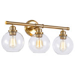 Kira Home - Kira Home Ayla 23" Bathroom Light, Seeded Glass Globe Shades, Cool Brass / Gold - *[FARMHOUSE DESIGN] The 3-light vanity light showcases a rustic design, featuring a classic cool brass / gold finish that instantly upgrade your bathroom or powder room. This bathroom light's seeded round glass shades emit a bright glow, making it a prime choice among interior designers and builders for both new construction and remodel projects