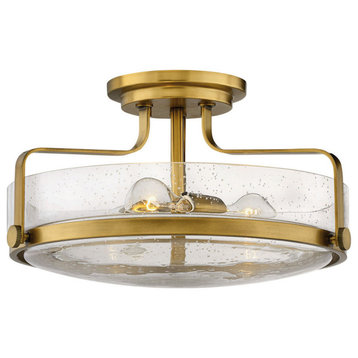 Hinkley Harper 18" Large Semi-Flush Ceiling Light, Heritage Brass + Clear Seedy