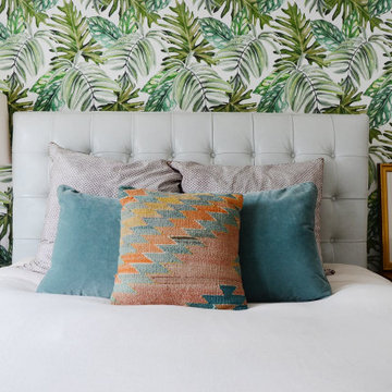 Monstera leaves wallpaper for Californian greenhouse apartment