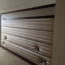 Upholstered wall, custom bedding.  Design by Karen Gomez - Headboards