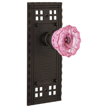 Craftsman Plate Privacy Crystal Pink Glass Knob, Oil-Rubbed Bronze