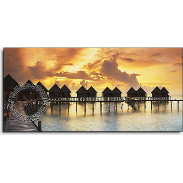 Tiki Resort at Sunset One Piece Peel & Stick CANVAS Wall Mural