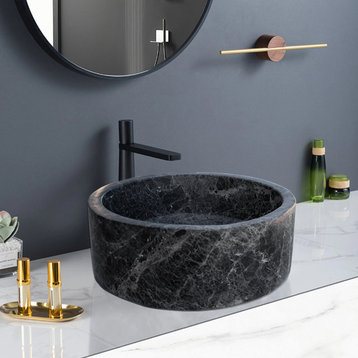 Natural Stone Sirius Black Marble Vessel Sink Polished (D)16.5" (H) 6"
