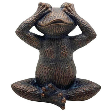 Benzara BM238233 16" Resin Hammered Sitting Frog Accent Decor, Bronze