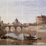Picture-Tiles.com - Jean Corot Historical Painting Ceramic Tile Mural #57, 48"x36" - Mural Title: Rome Castle Santangelo