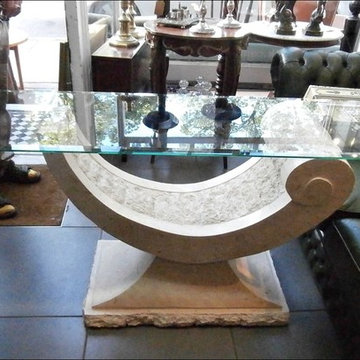 stone effect and glass top side table