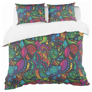 Mosaic Pattern With Flowers Bohemian and Eclectic Duvet Cover, Twin
