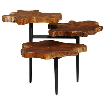 Rustic Brown Teak Wood Accent Table 21655