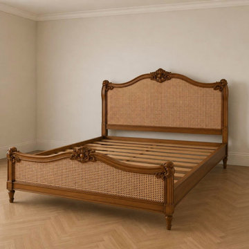 Luxury French Country Cane Bed | Ornate Hand-Carved Wooden Bed