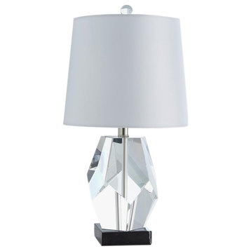 Elegant Crystal Block Table Lamp Faceted 23 in Solid Heavy Single Bedside Accent