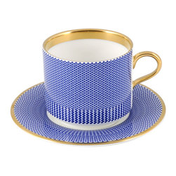 The New English - The New English Benday Cobalt Latte Cup and Saucer - Cappuccino And Espresso Cups