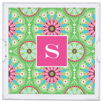 Square Lucite Tray Boho Girls Single Initial, Letter S