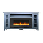 Somerset 70" Blue Electric Fireplace TV Stand With LED Flames, Crystal Rock