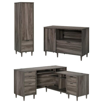 Home Square 3-Piece Set with Desk Credenza For TVs & Cabinet with File