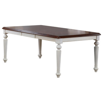 Andrews Butterfly Leaf Dining Table, Antique White With Chestnut Brown Top