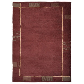 Hand Knotted Tibbati Wool Area Rug Contemporary Brown