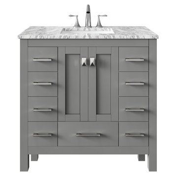 Eviva Hampton 36 inch Gray Transitional Bathroom Vanity with White Carrara Count