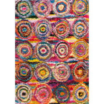 Contemporary Abstract Circles Shag Rug, Multi, 3'3"x5'