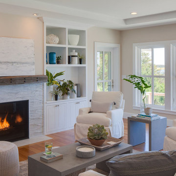 Coastal Style Living Room & Fireplace - Arrowhead Point - Cape Cod, MA - Custom