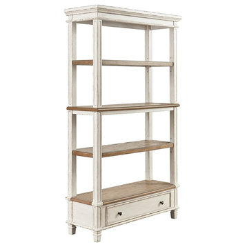 Bowery Hill 4 Shelf Bookcase in Antique White and Brown