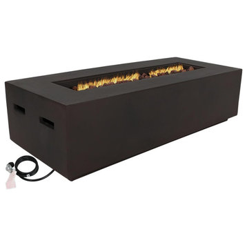 Sunnydaze Brown LP Gas Modern Fire Pit Coffee Table With Lava Rocks, 56"