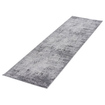 Usak Collection 2' x 8' Light Gray Oriental Distressed Non-Shedding Area Rug